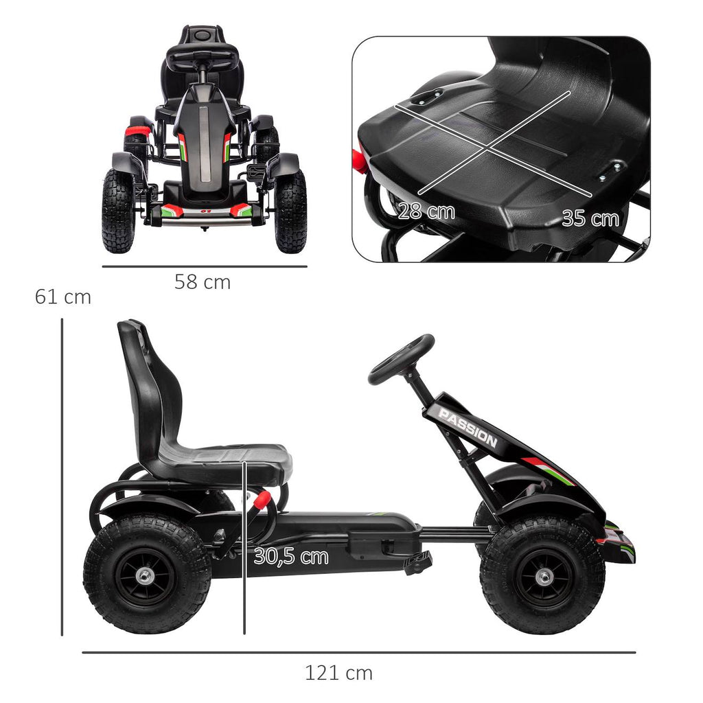 Kart à pédales enfant Go kart formule 1 racing passione italia pneus gonflables caoutchouc noir
