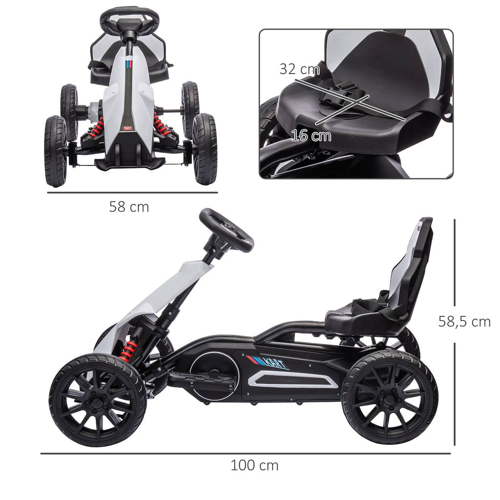 Kart électrique enfant 12v 2 vitesses max 5 km/h ceinture sécurité blanc