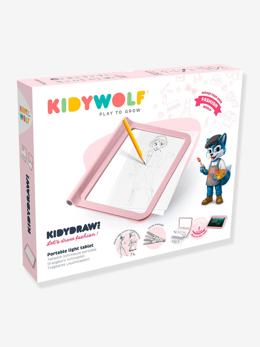 Kidydraw-pro - table lumineuse nomade - rose