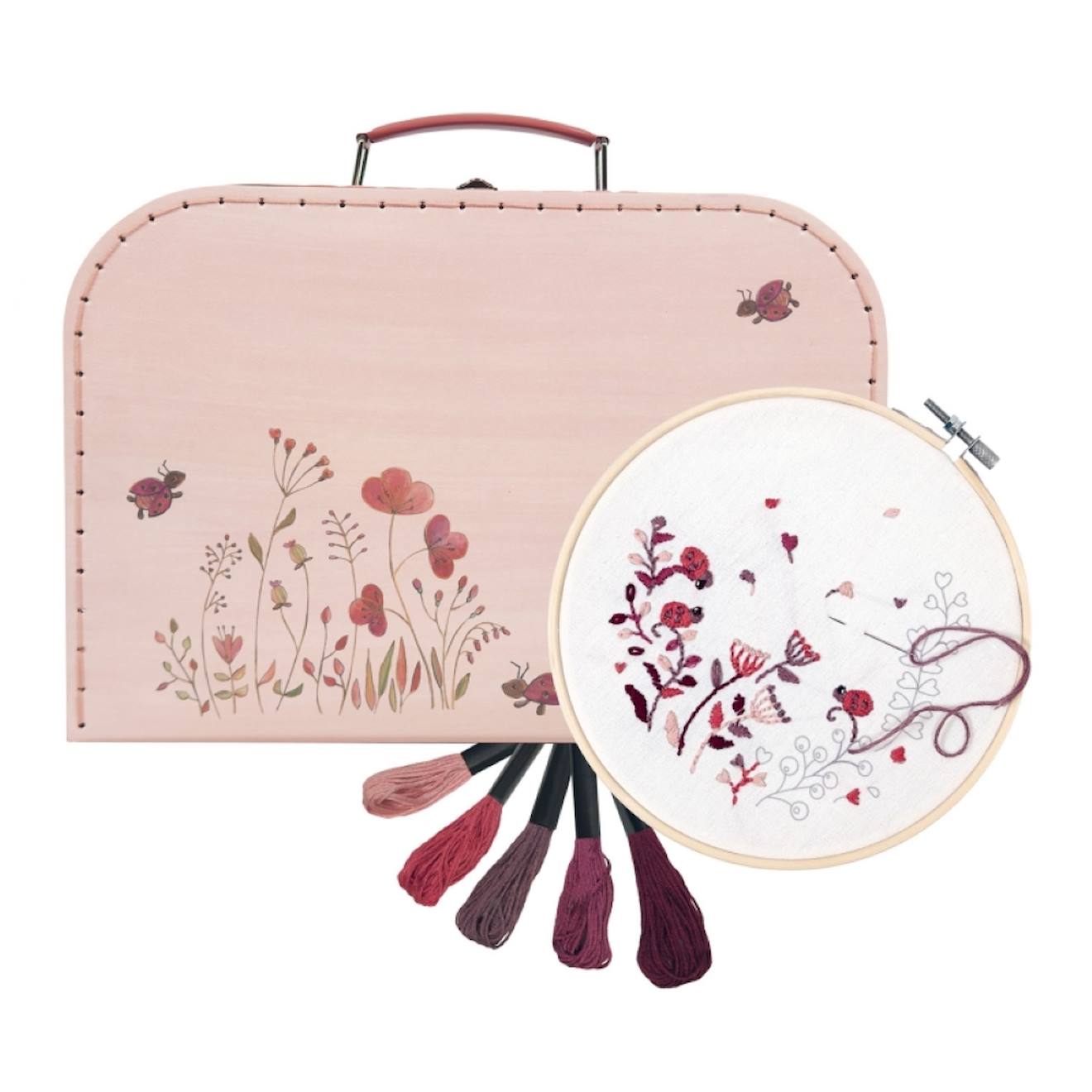 Kit broderie coccinelles rose