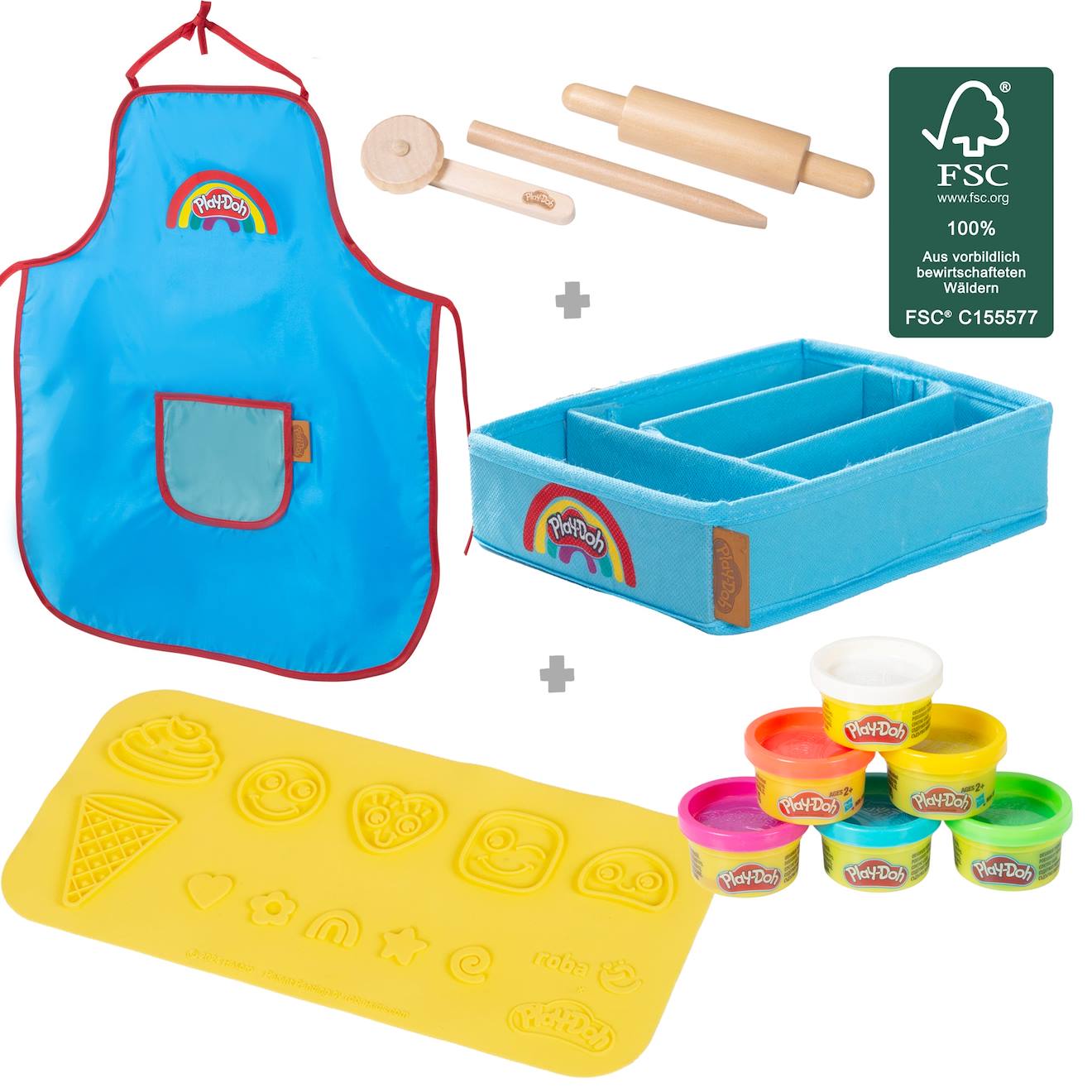 Kit créatif play-doh 6 pâtes à modeler + tablier + tapis et accessoires multicolore
