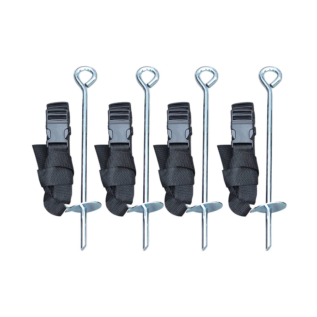 Kit d'ancrage pour trampolines de toutes tailles, 4 sardines de fixation et sangles noir