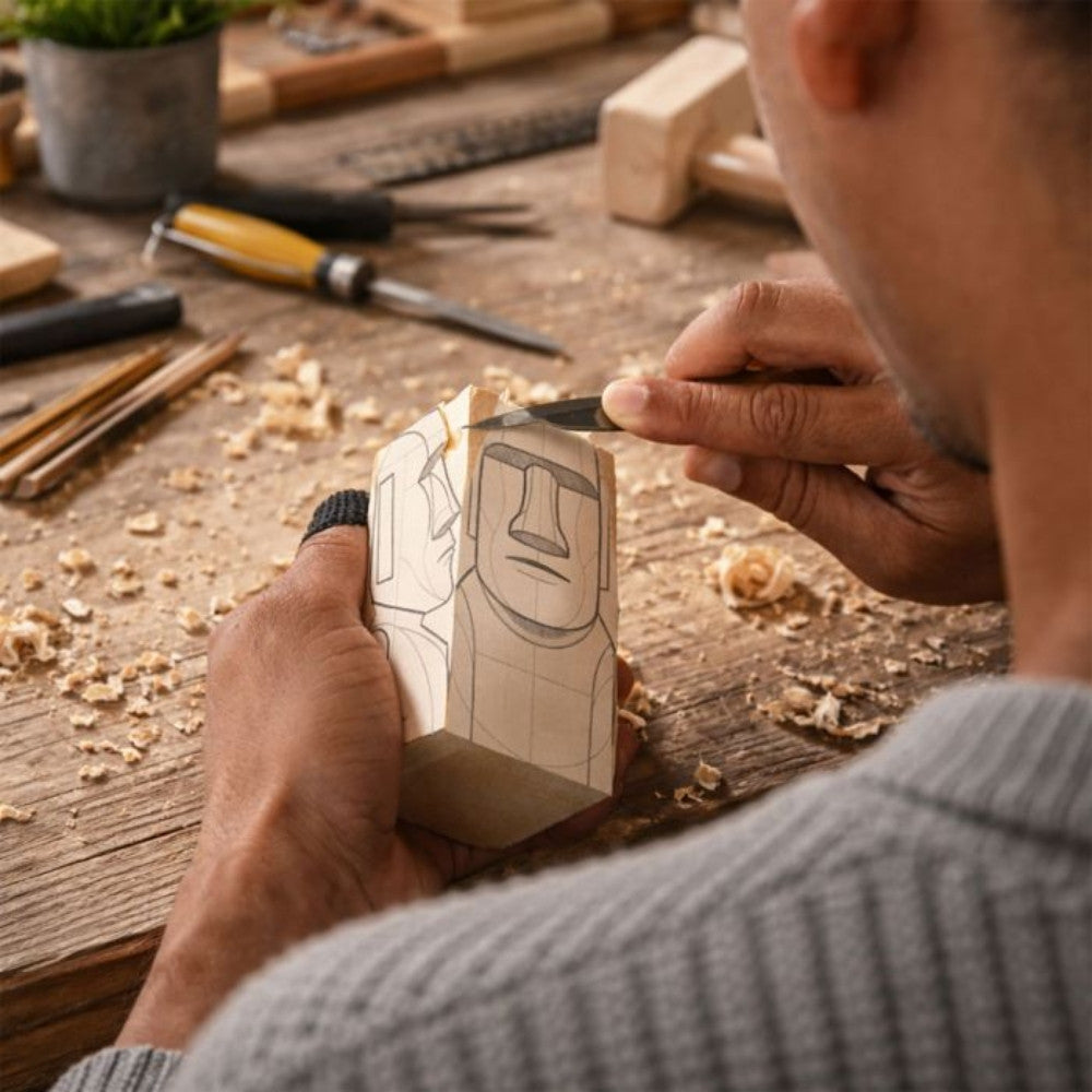 Kit de Sculpture Moai en Bois - Maquette Bois
