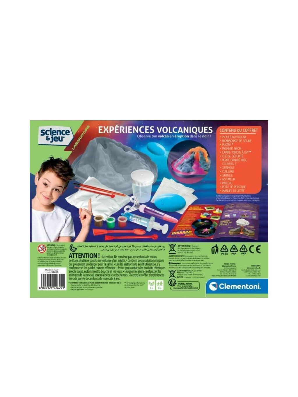 Kit d'expériences volcaniques clementoni – volcan personnalisable et interactif pour enfants dès 8 ans multicolore