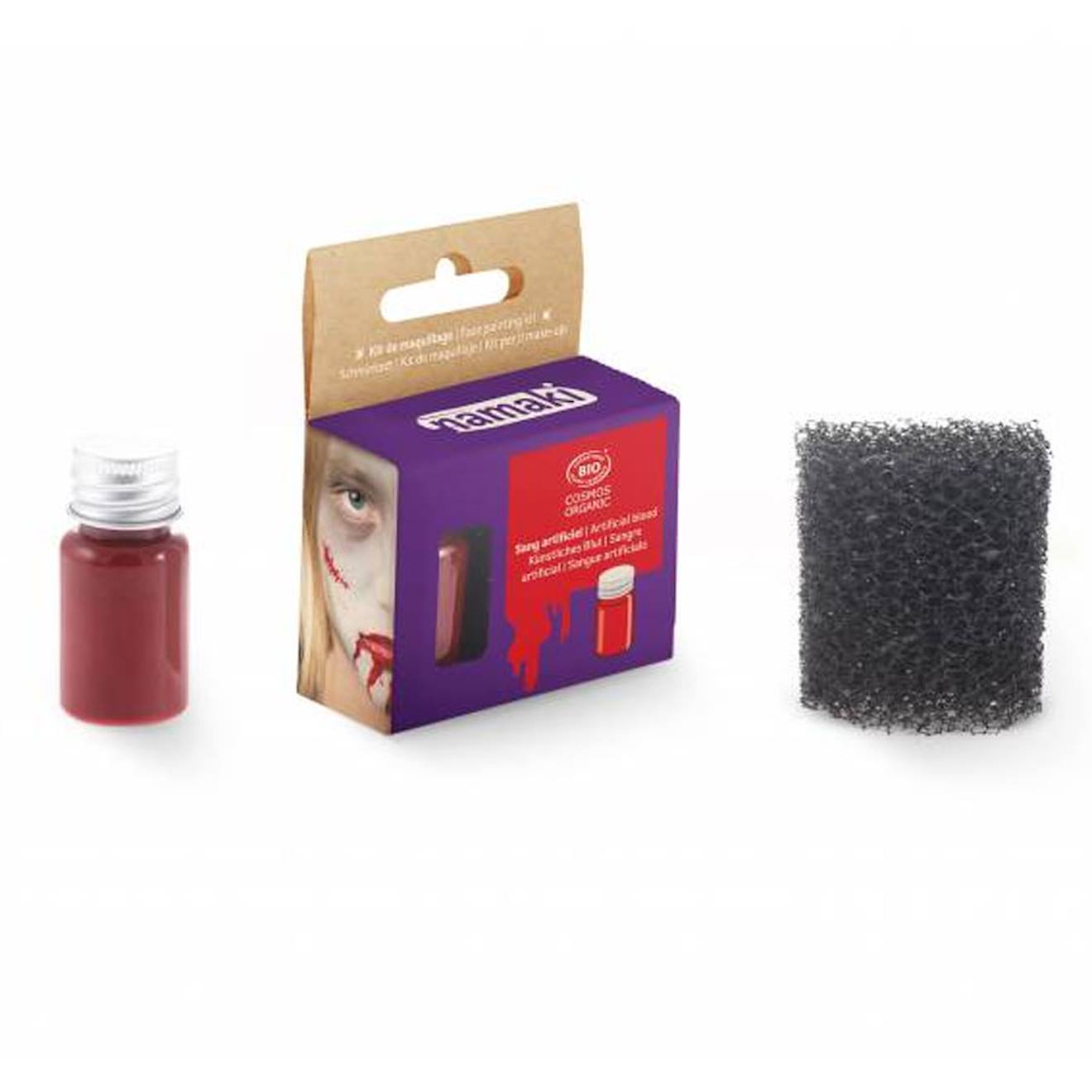 Kit faux sang avec éponge effet spéciaux multicolore