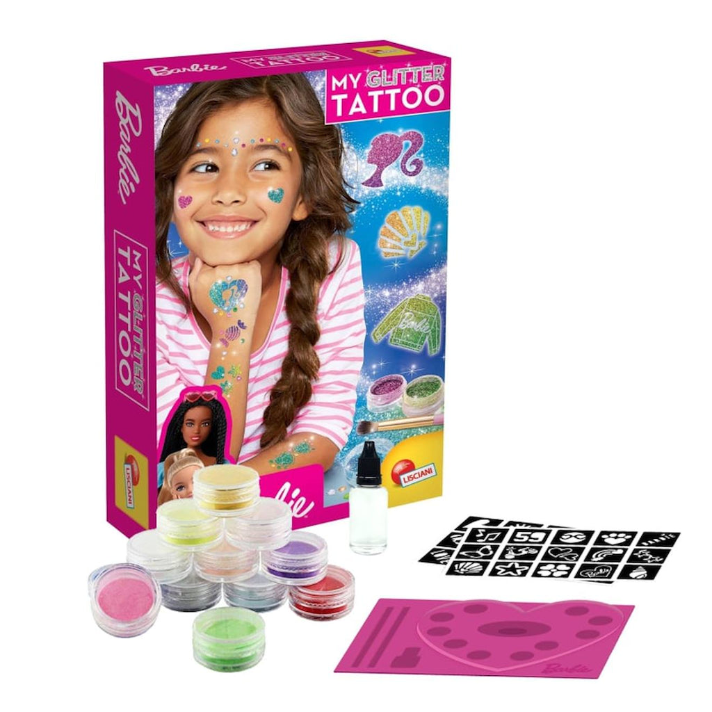 Kit mon tatouage pailleté Barbie pour enfants dès 5 ans - tatouages éphémères et gemmes multicolore