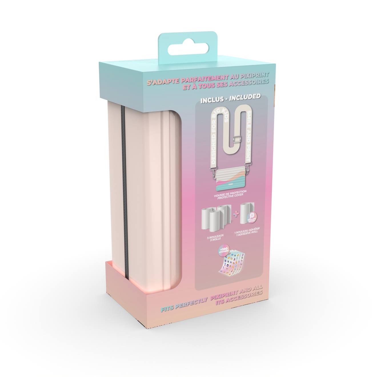 Kit travel pixiprint - housse de transport + 4 rouleaux de papier multicolore