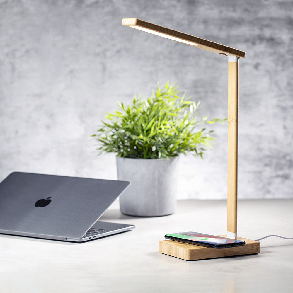 Lampe de Bureau Chargeur de Téléphone en Bambou - Fourniture de Bureau Originale
