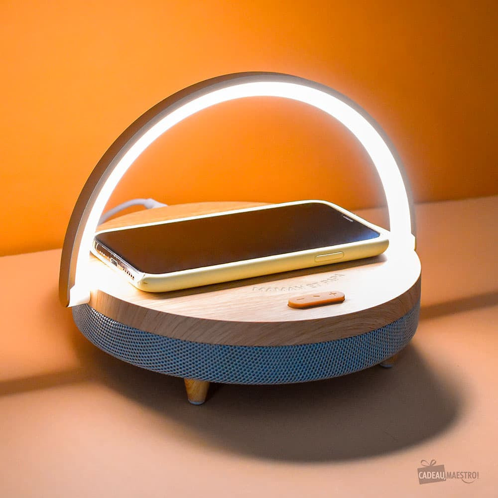 Lampe de Chevet Tactile Enceinte LED avec Chargeur à Induction à Personnaliser - Enceinte Personnalisée