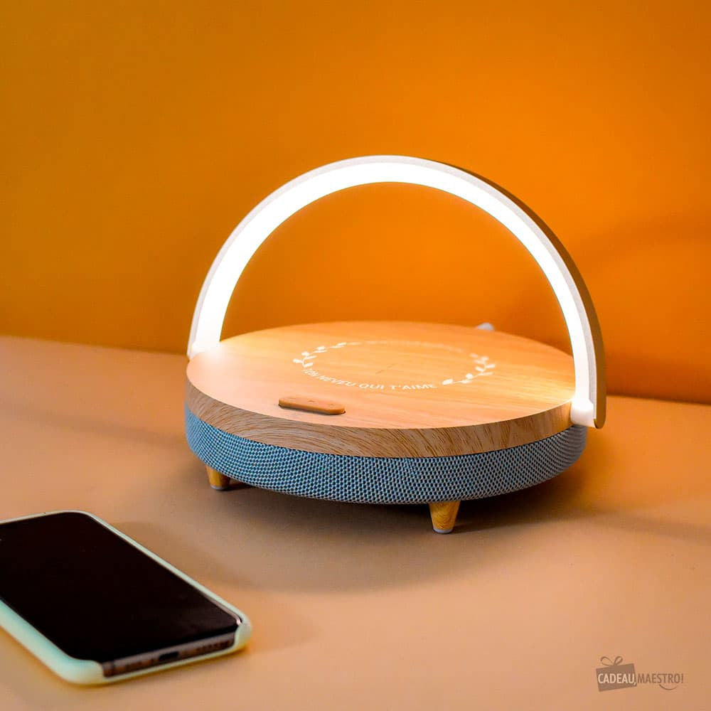 Lampe de Chevet Tactile Enceinte LED avec Chargeur à Induction Meilleur(e) à Personnaliser - Enceinte Personnalisée
