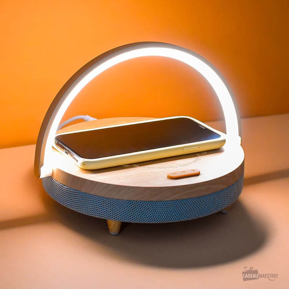 Lampe de Chevet Tactile Enceinte LED avec Chargeur à Induction Meilleur(e) à Personnaliser - Enceinte Personnalisée