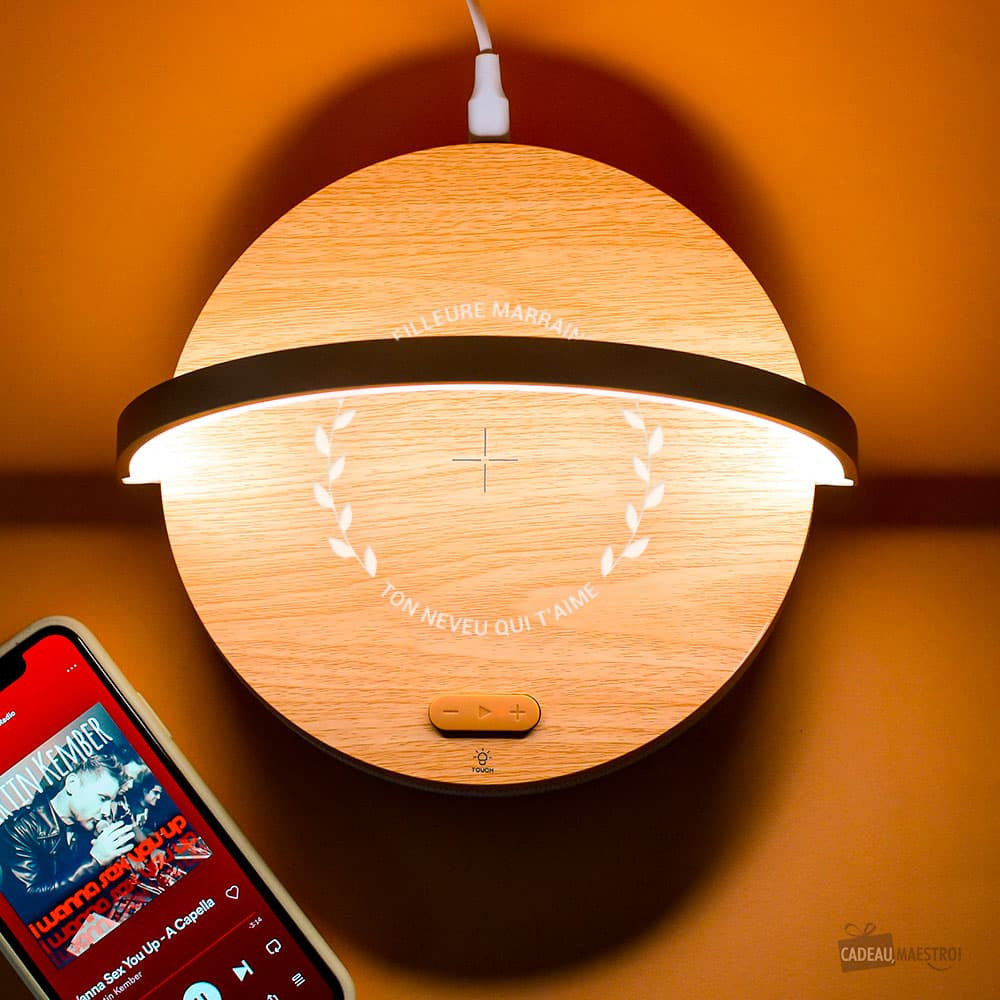 Lampe de Chevet Tactile Enceinte LED avec Chargeur à Induction Meilleur(e) à Personnaliser - Enceinte Personnalisée
