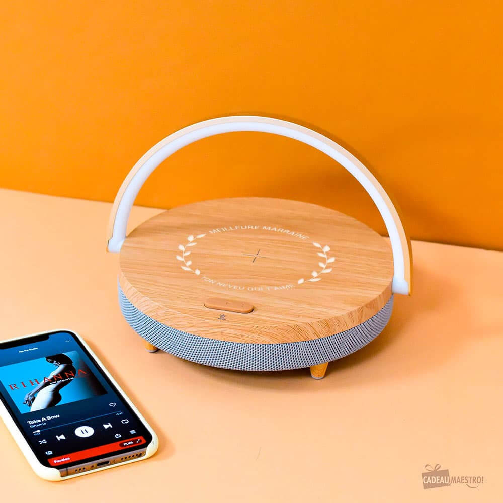 Lampe de Chevet Tactile Enceinte LED avec Chargeur à Induction Meilleur(e) à Personnaliser - Enceinte Personnalisée
