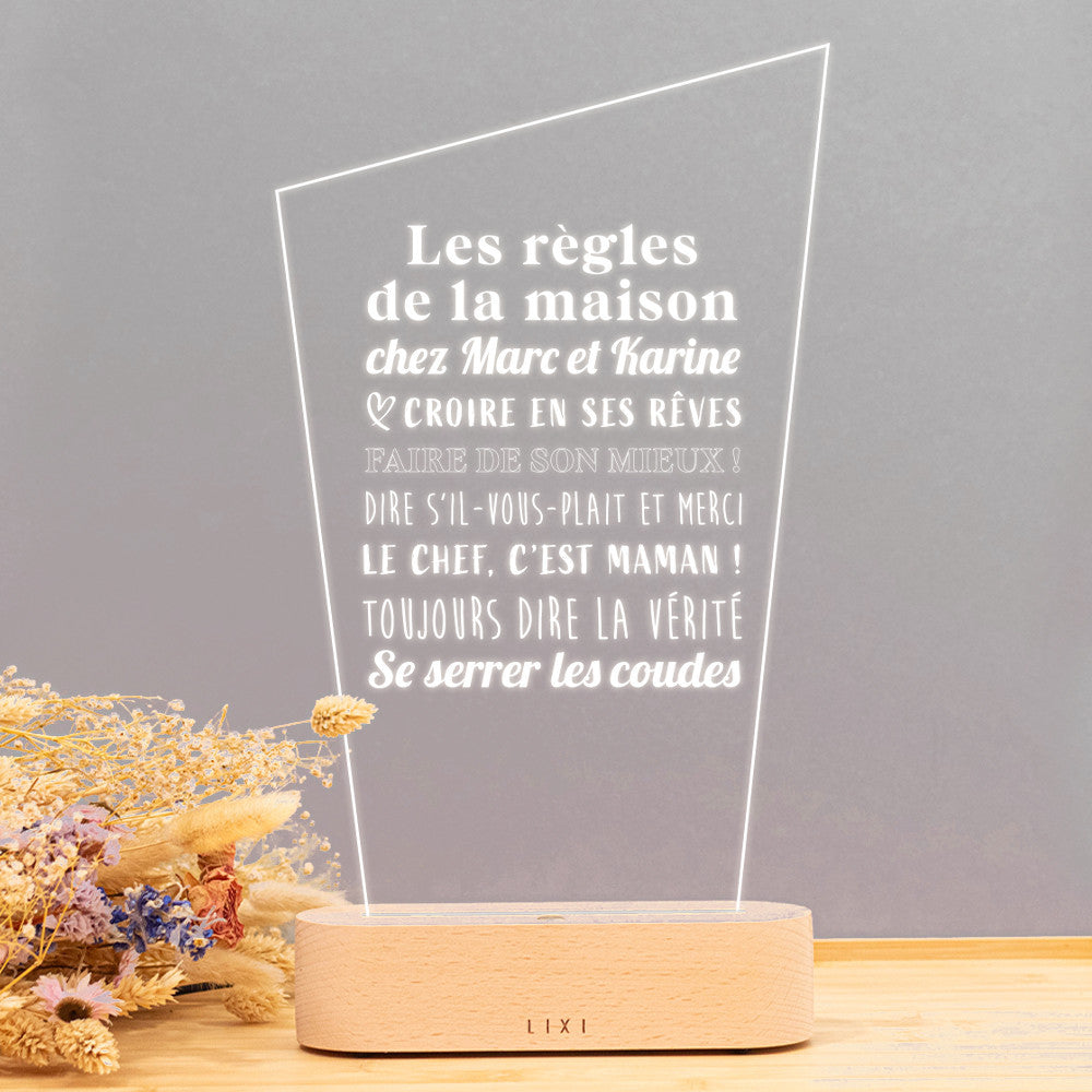 Lampe Lixi Horizon Règles de la maison à Personnaliser - Lampe Personnalisée