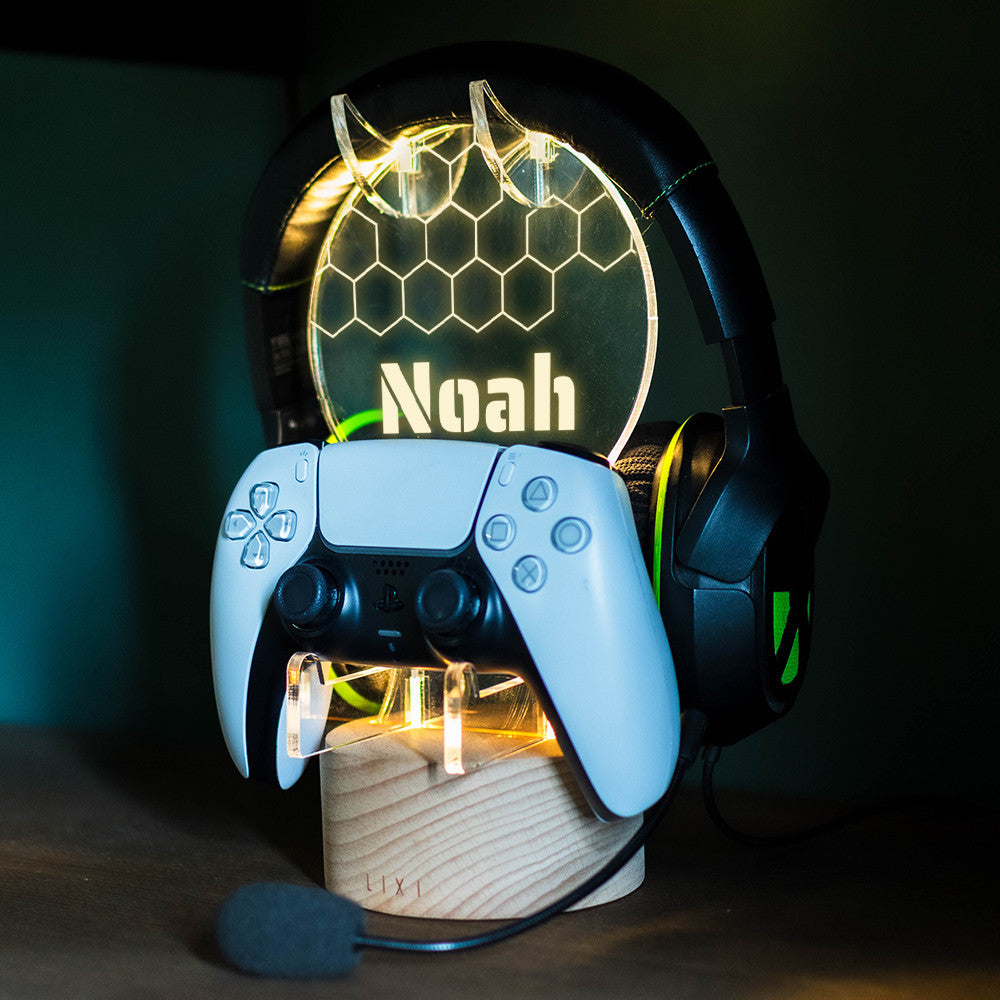 Lampe Lixi Support Manette et Casque Prénom à Personnaliser - Lampe Personnalisée