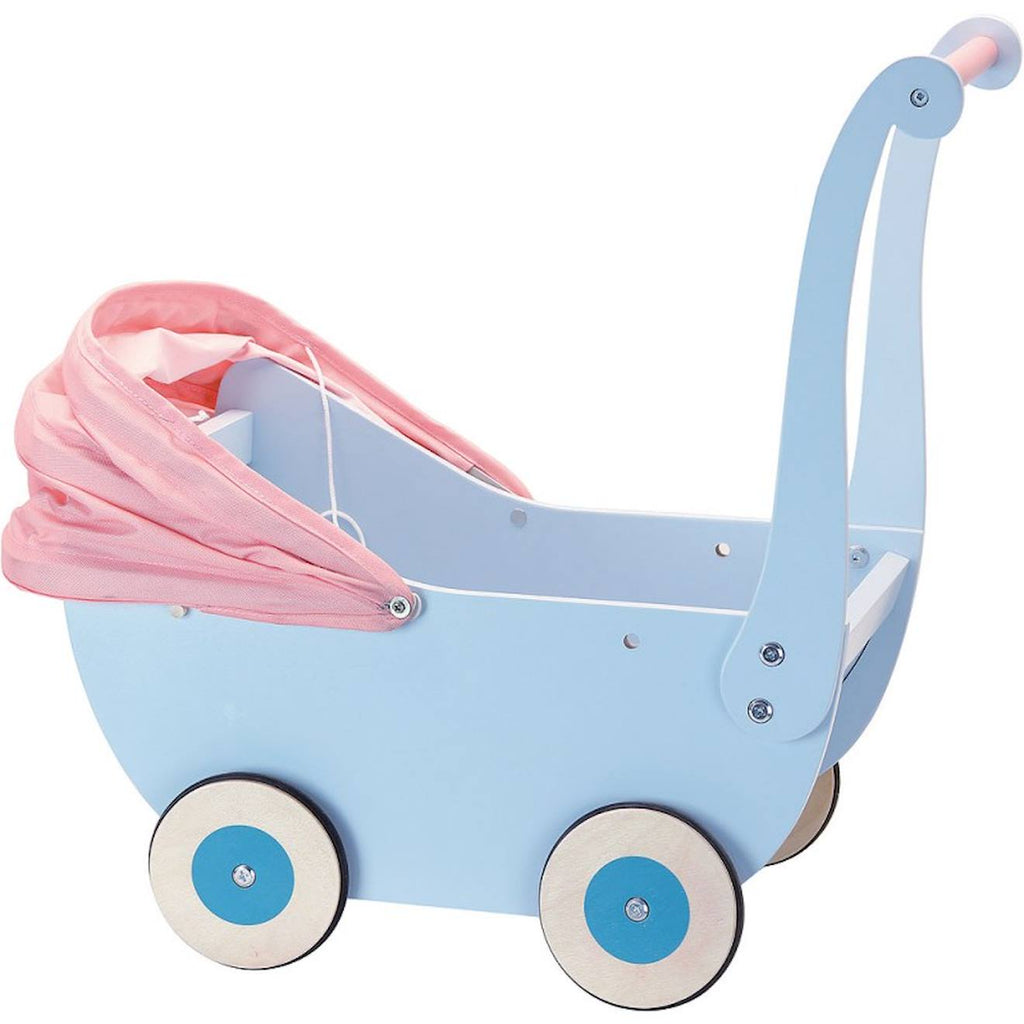 Landau en bois pour poupée bleu