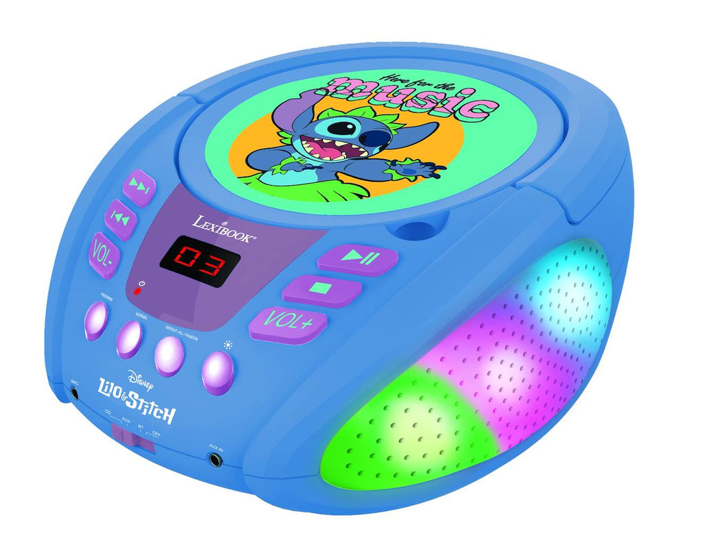 Lecteur CD Bluetooth Stitch - portable, effets lumineux, pile ou secteur, prise micro multicolore