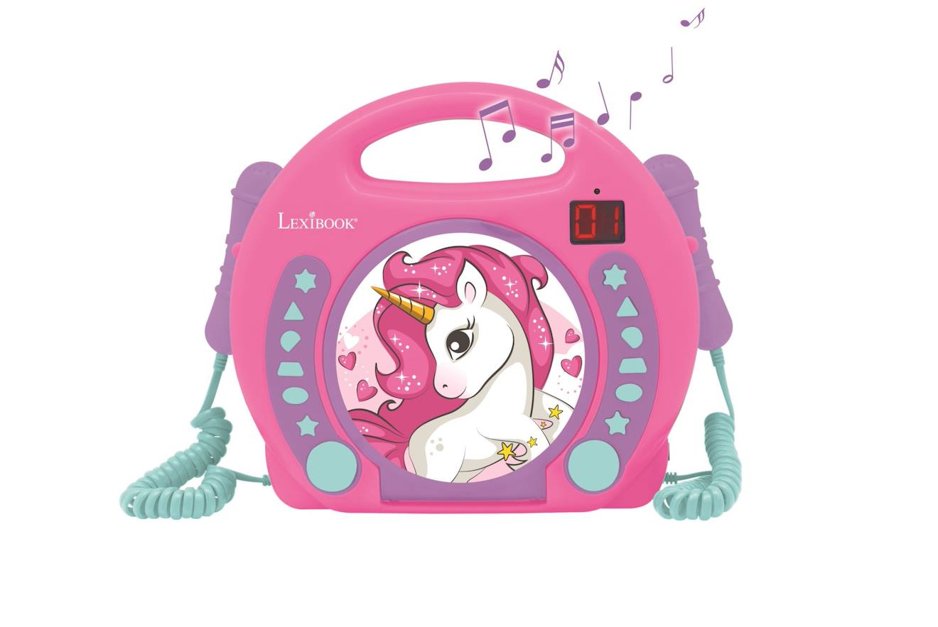 Lecteur CD portable avec 2 microphones coloris licorne multicolore
