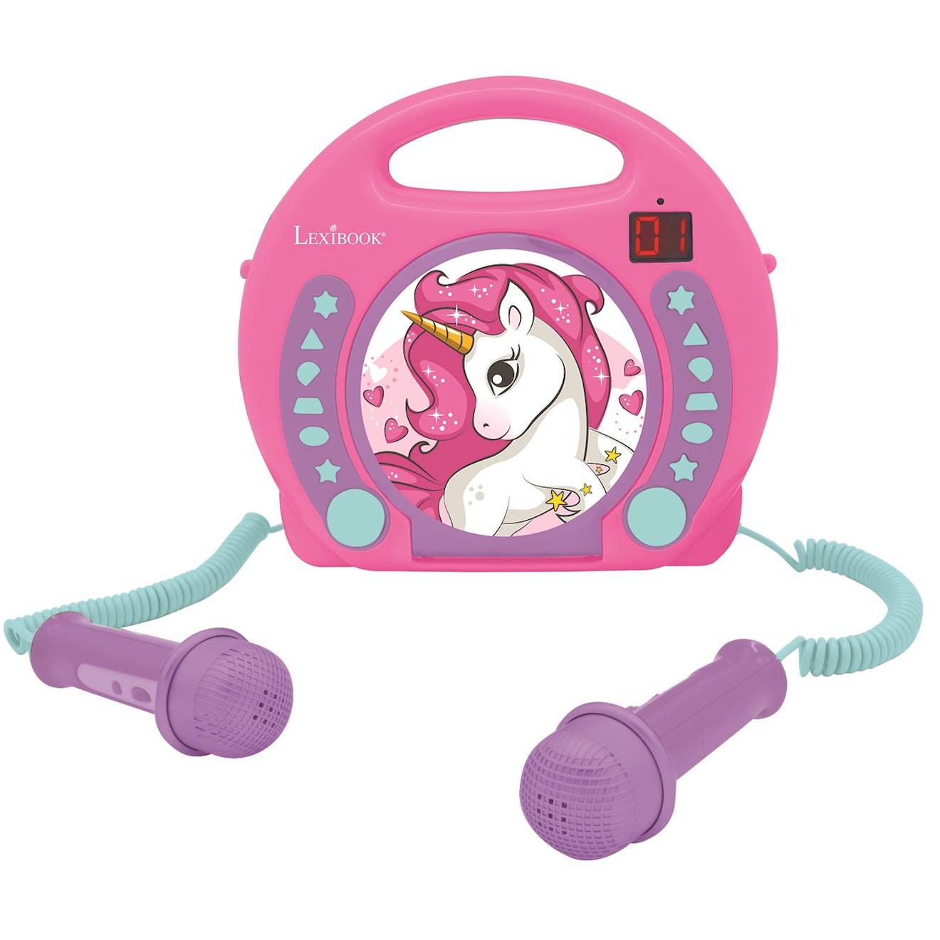 Lecteur CD portable avec 2 microphones coloris licorne multicolore