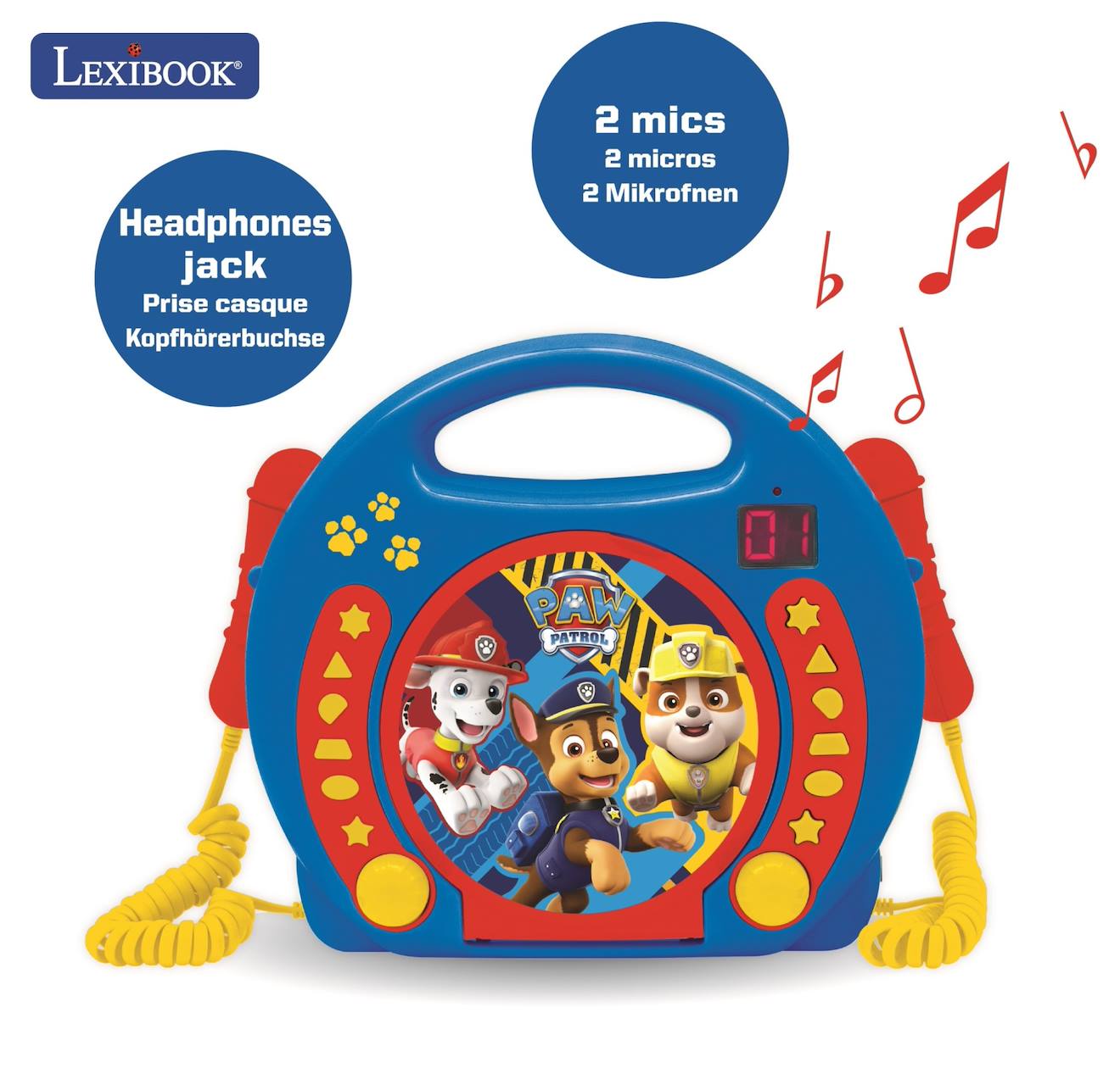 Lecteur CD portable avec 2 microphones pat patrouille multicolore