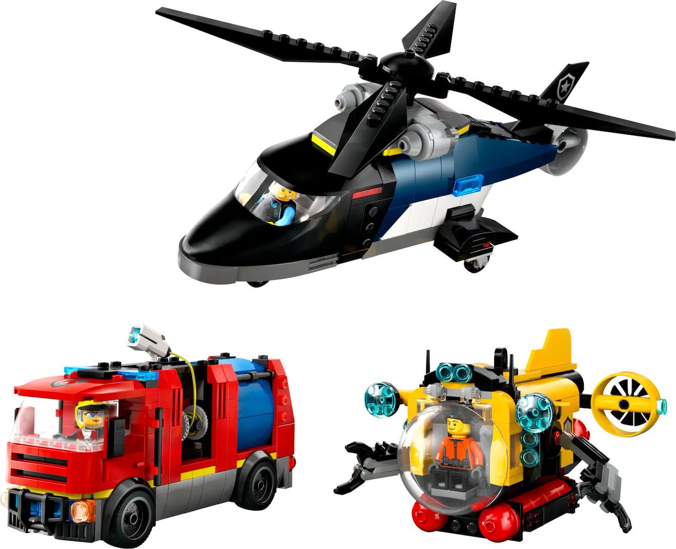 LEGO city - hélicoptère, camion de pompiers et sous-marin modulable - 60462 multicolore