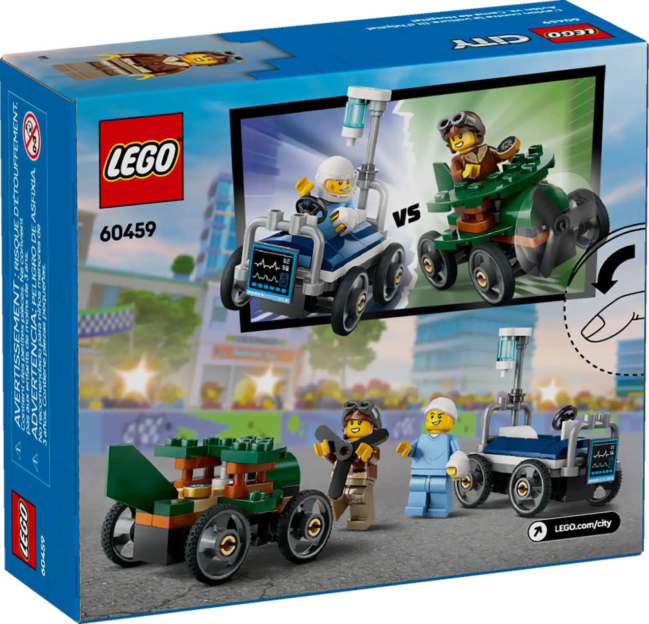 LEGO city - pack de bolides de course : avion contre lit d'hôpital - 60459 multicolore