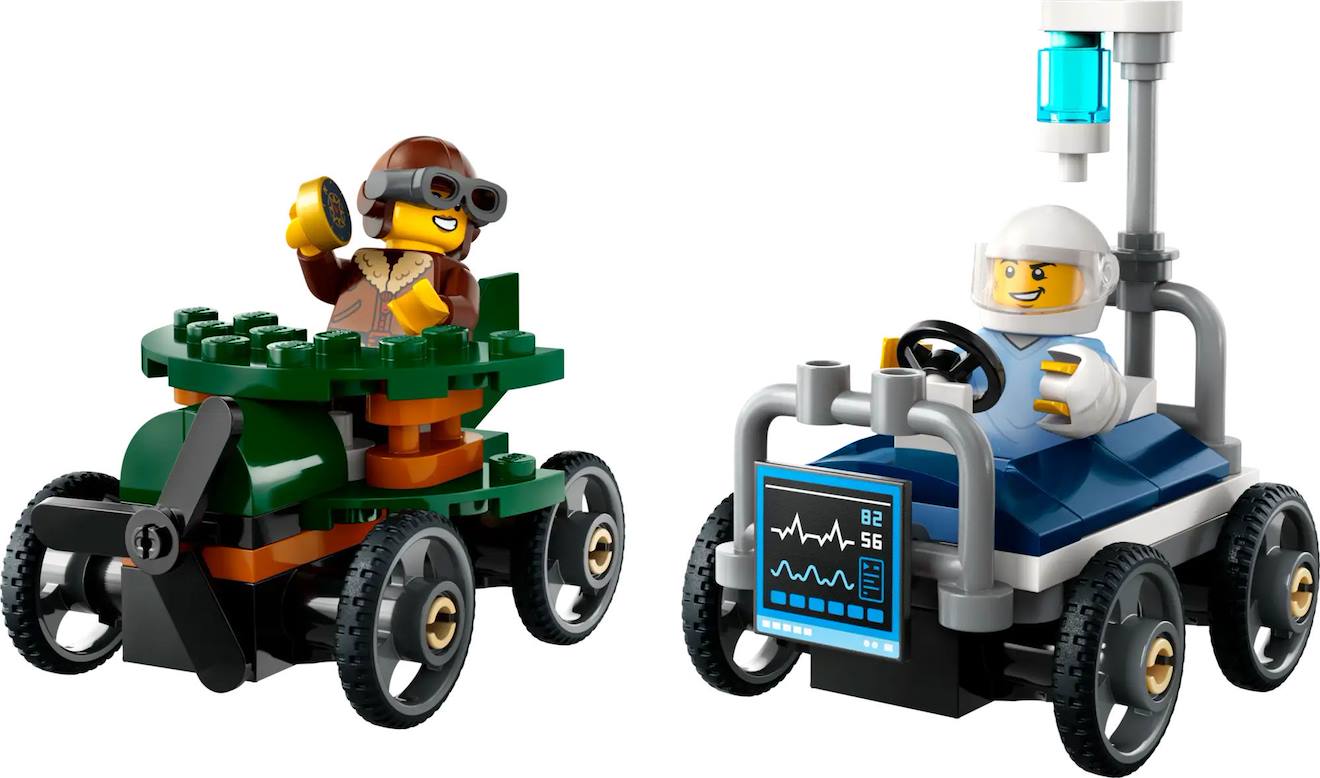 LEGO city - pack de bolides de course : avion contre lit d'hôpital - 60459 multicolore