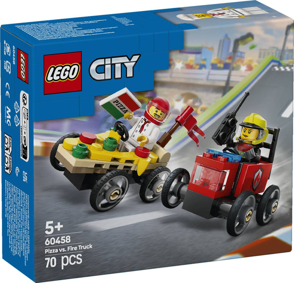 LEGO city - pack de bolides de course : camion de pizza contre camion de pompiers - 60458 multicolore