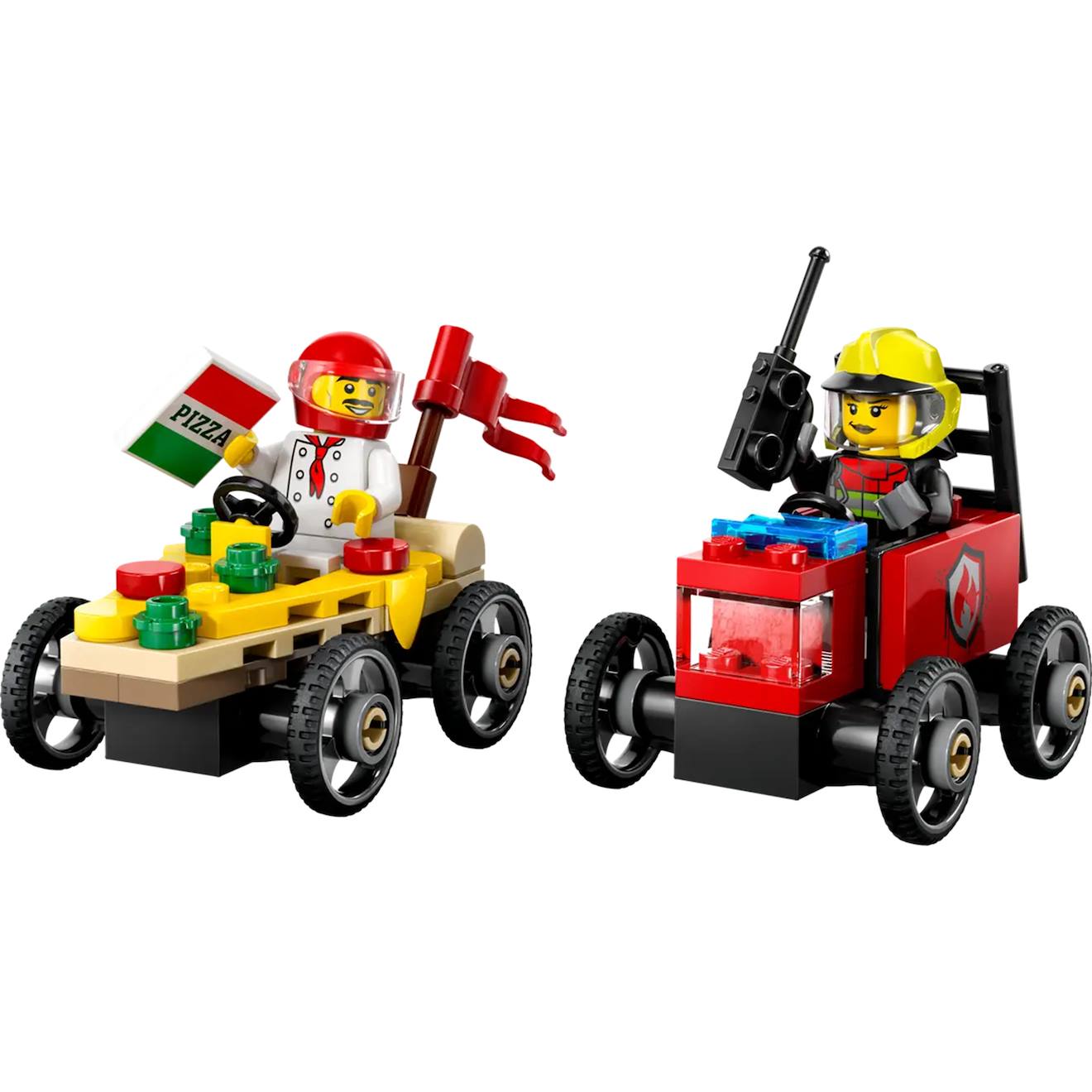 LEGO city - pack de bolides de course : camion de pizza contre camion de pompiers - 60458 multicolore