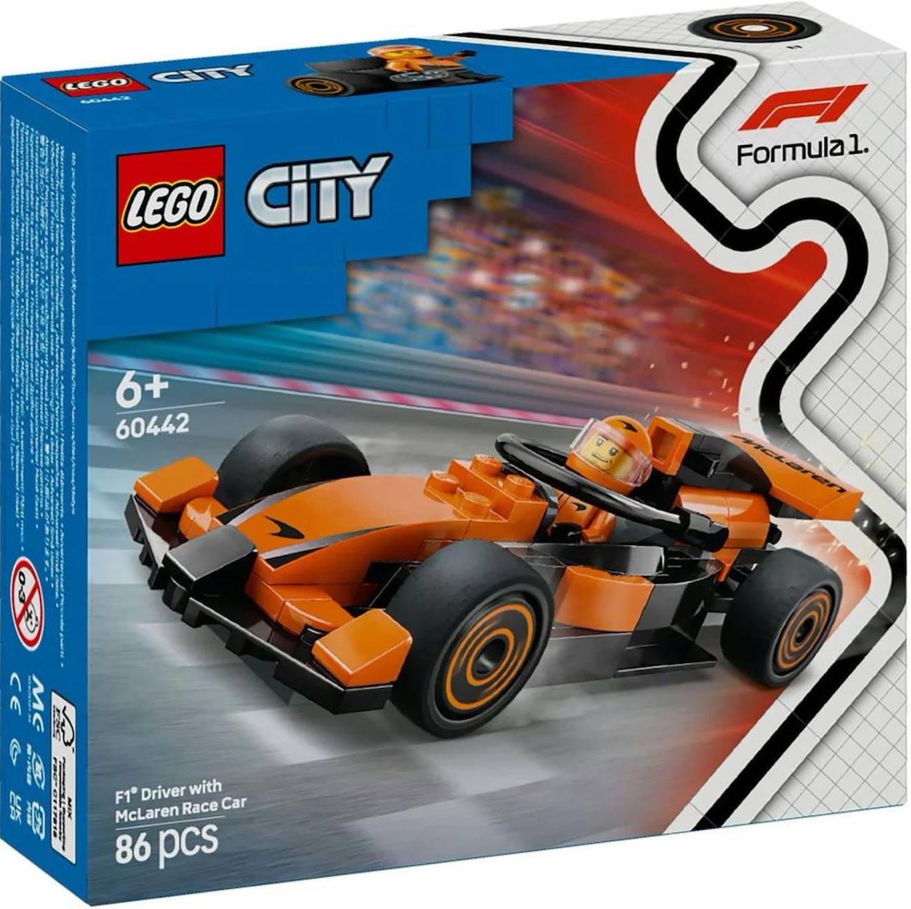 LEGO city - voiture de course mclaren avec piloté de f1 - 60442 multicolore