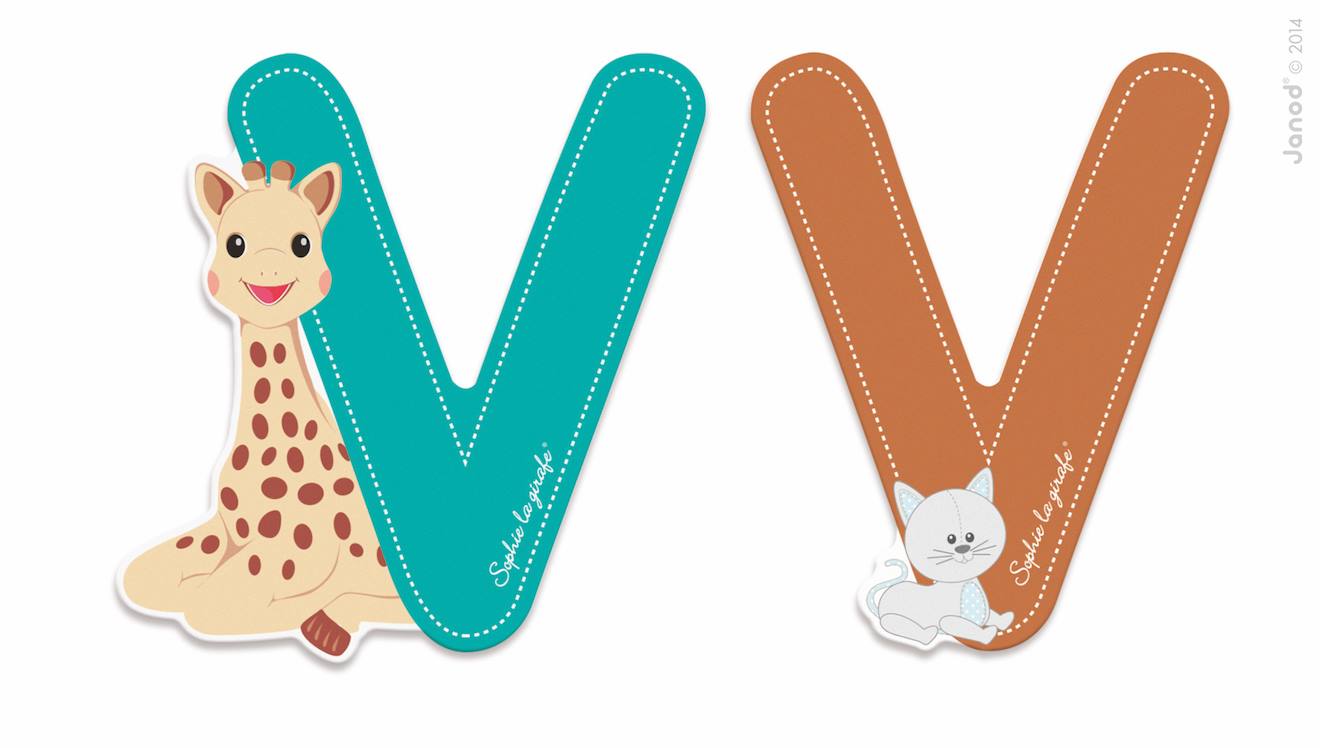 Lettre v sophie la girafe vert