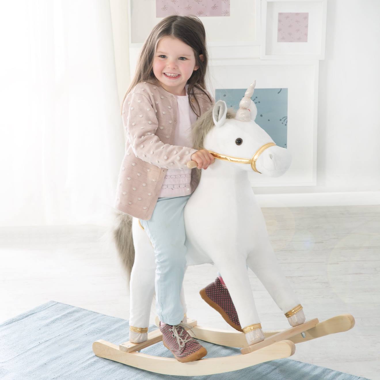 Licorne à bascule avec selle et bride blanc / argenté