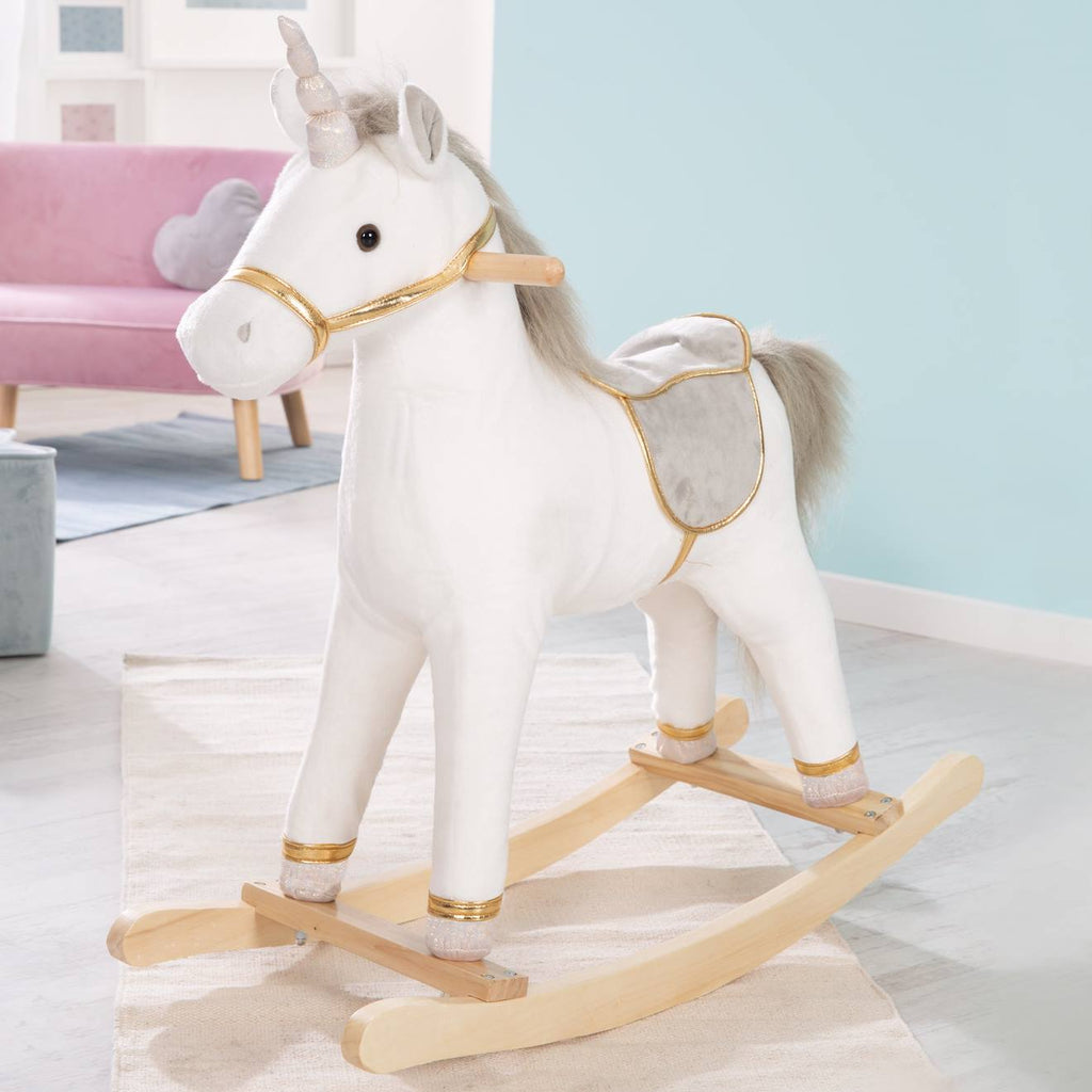 Licorne à bascule avec selle et bride blanc / argenté