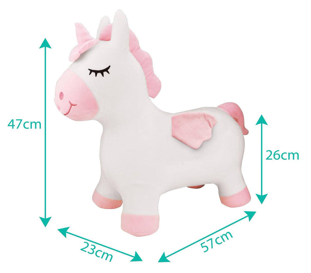 Licorne sauteuse gonflable avec housse en peluche blanc