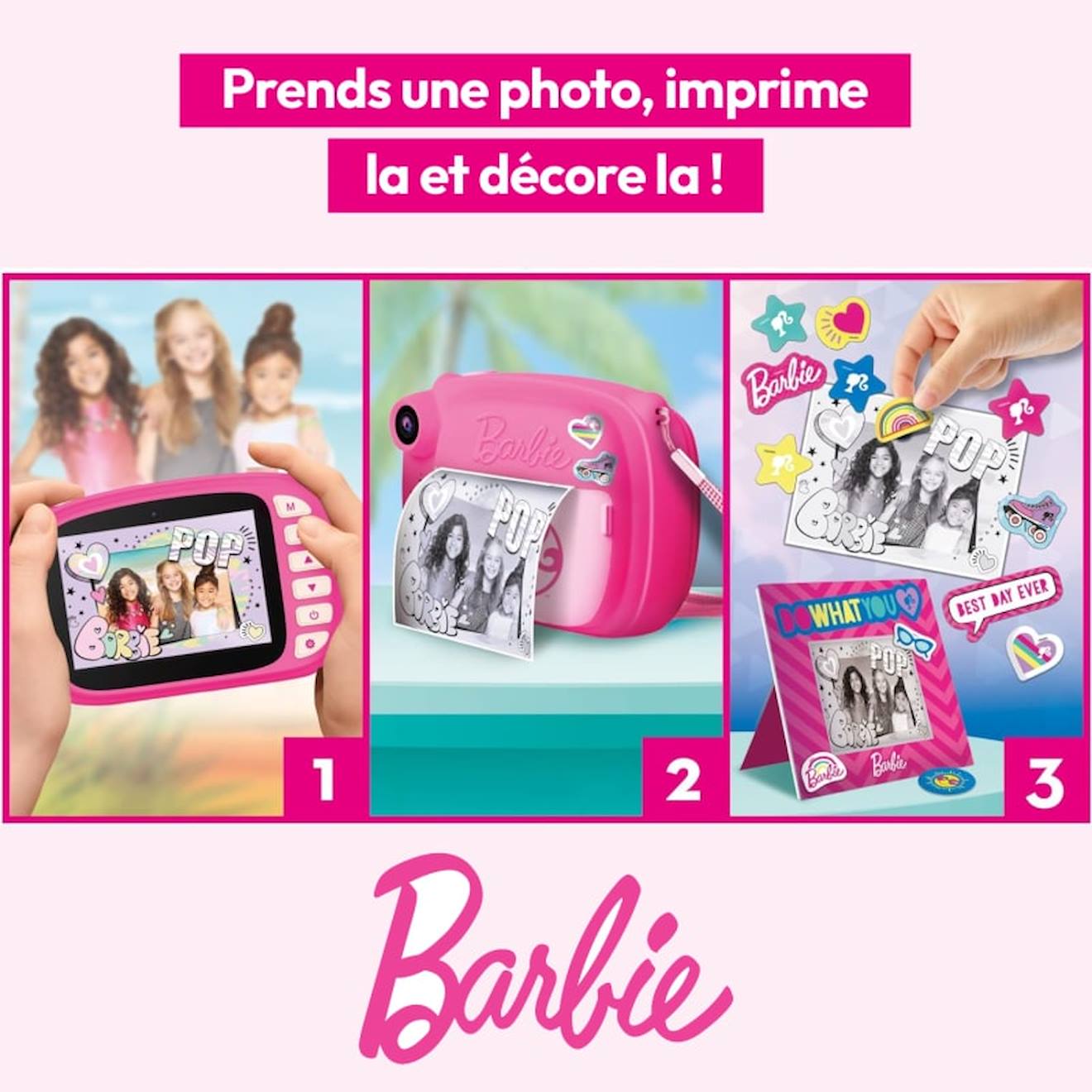 Lisciani - Barbie - print caméra - appareil photo instantané Barbie 3-en-1 - 180 photos personnalisables - à partir de 5 ans multicolore