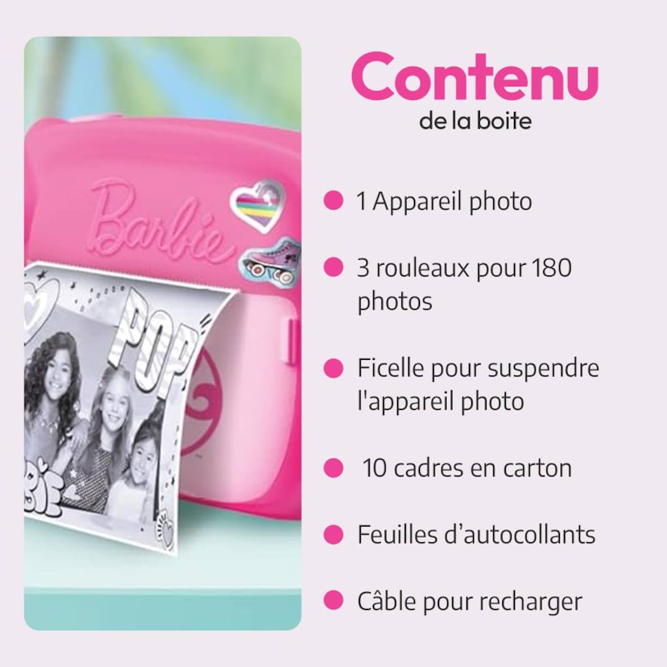 Lisciani - Barbie - print caméra - appareil photo instantané Barbie 3-en-1 - 180 photos personnalisables - à partir de 5 ans multicolore