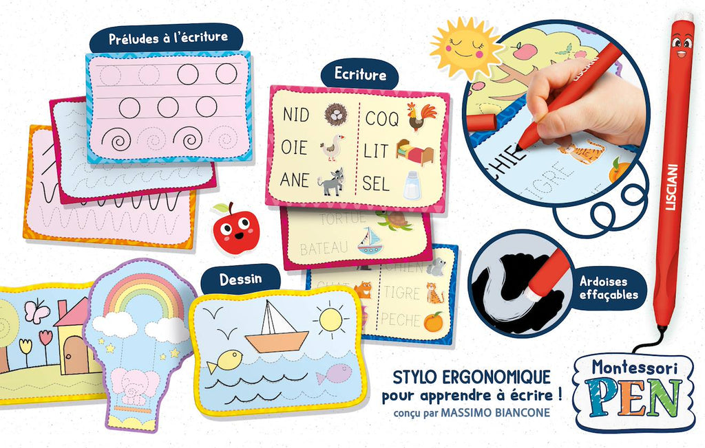 Lisciani - montessori pen - super école d'écriture - motricité fine - enfant de 3 à 6 ans multicolore