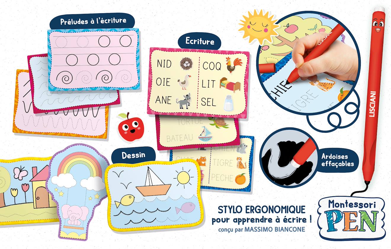 Lisciani - montessori pen - super école d'écriture - motricité fine - enfant de 3 à 6 ans multicolore