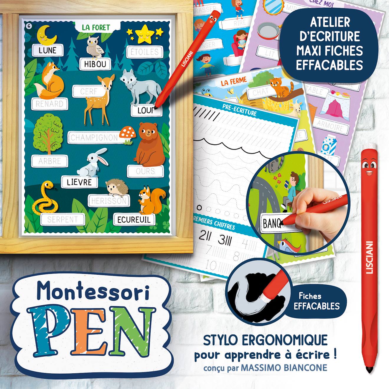 Lisciani - montessori pen - tableau d'apprentissage - jeu éducatif - à partir de 3 ans multicolore