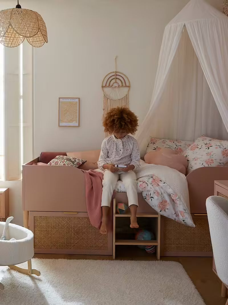 Lit enfant surélevé avec rangements cannage Ligne Poésie - Vertbaudet