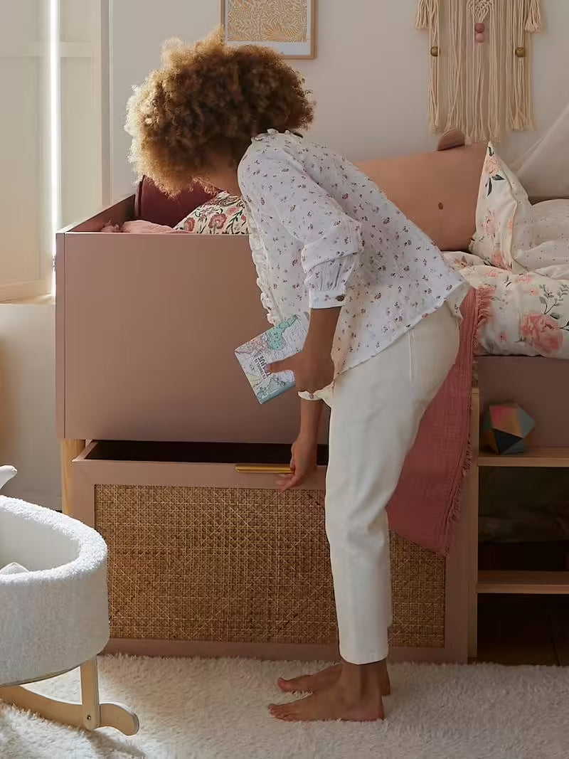 Lit enfant surélevé avec rangements cannage Ligne Poésie - Vertbaudet
