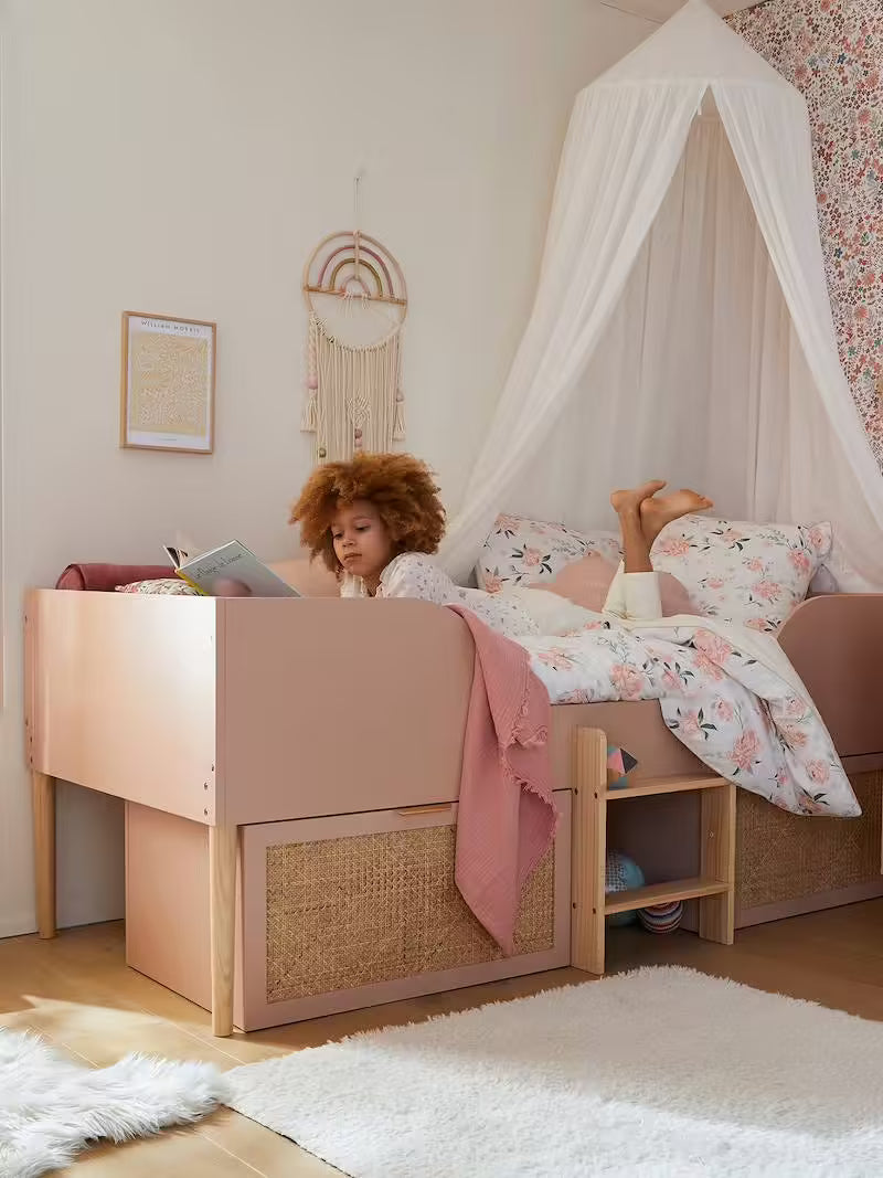 Lit enfant surélevé avec rangements cannage Ligne Poésie - Vertbaudet
