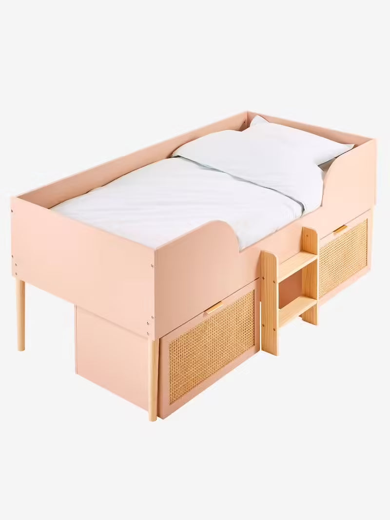 Lit enfant surélevé avec rangements cannage Ligne Poésie - Vertbaudet