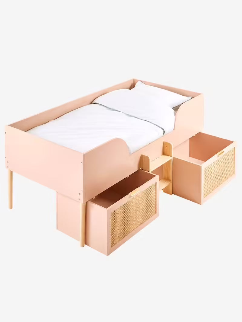 Lit enfant surélevé avec rangements cannage Ligne Poésie - Vertbaudet