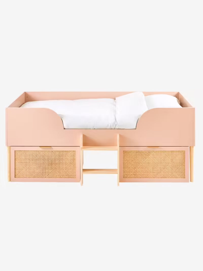 Lit enfant surélevé avec rangements cannage Ligne Poésie - Vertbaudet