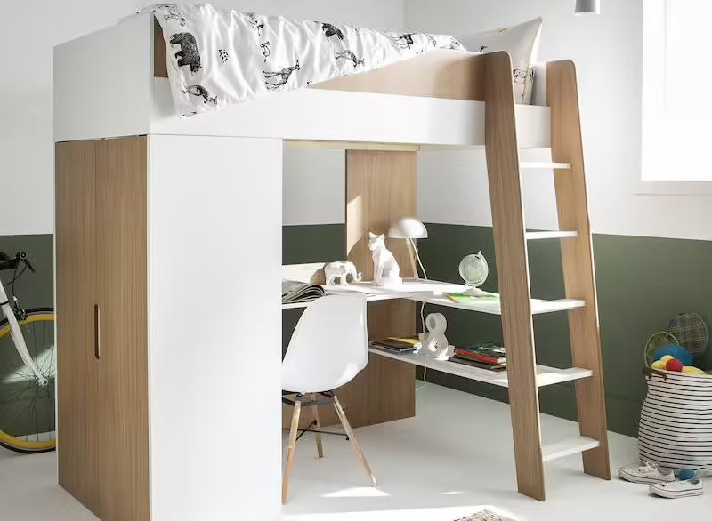 Lit mezzanine + armoire & bureau Opus blanc & bois - Chambrekids