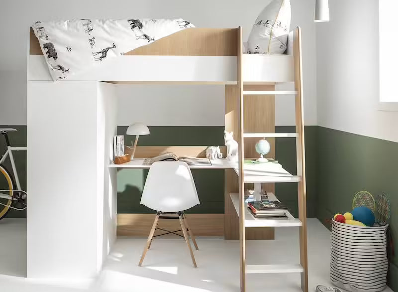 Lit mezzanine + armoire & bureau Opus blanc & bois - Chambrekids
