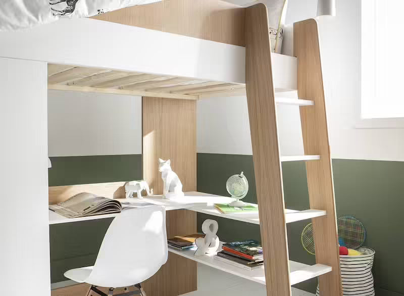 Lit mezzanine + armoire & bureau Opus blanc & bois - Chambrekids