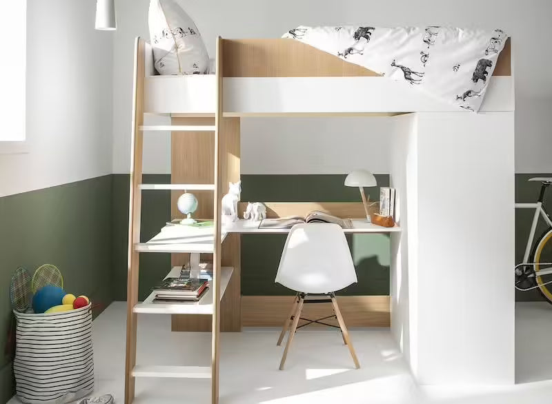 Lit mezzanine + armoire & bureau Opus blanc & bois - Chambrekids
