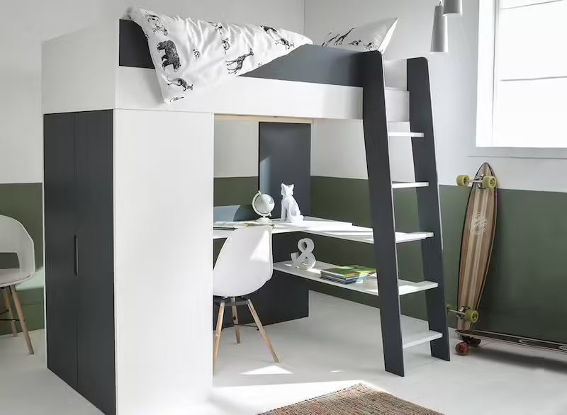 Lit mezzanine + armoire & bureau Opus blanc & bois - Chambrekids